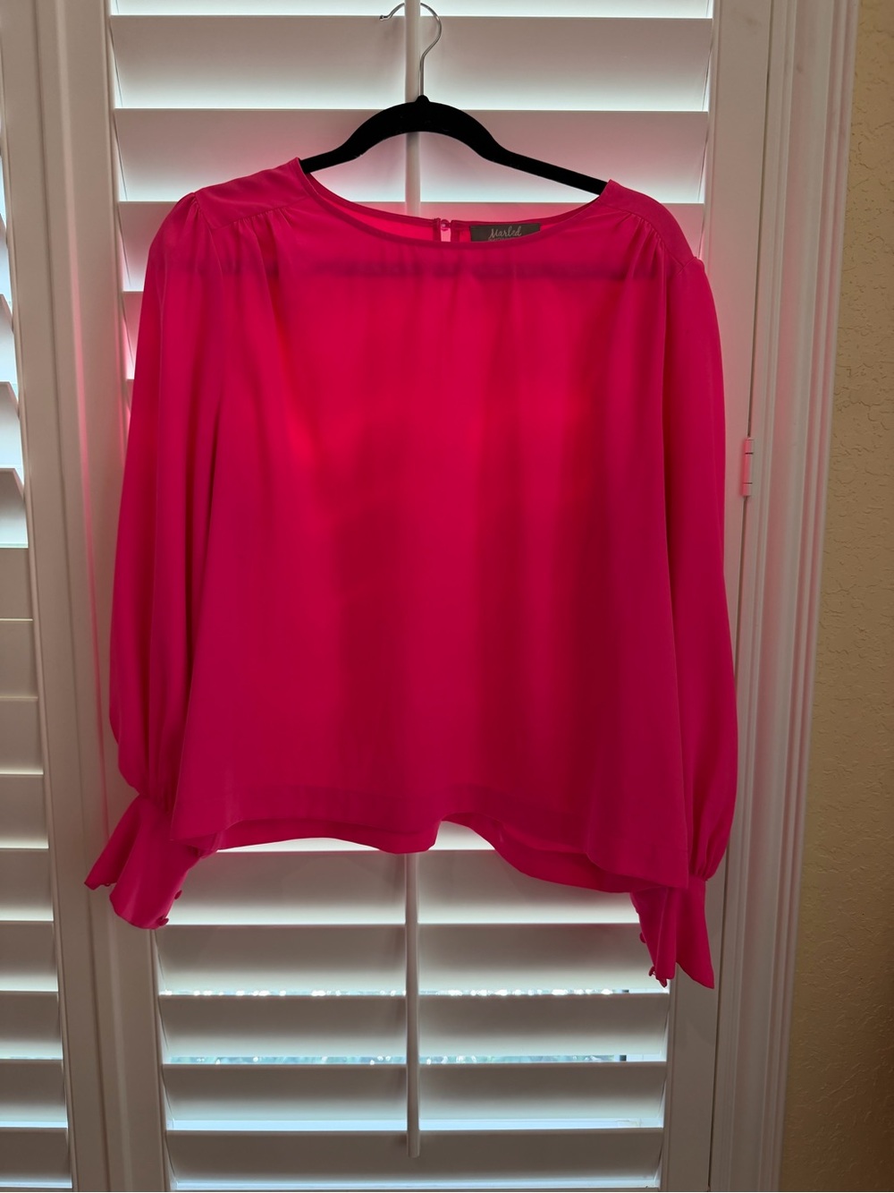 Joie Hot Pink Long-Sleeve Tie-Cuff Blouse